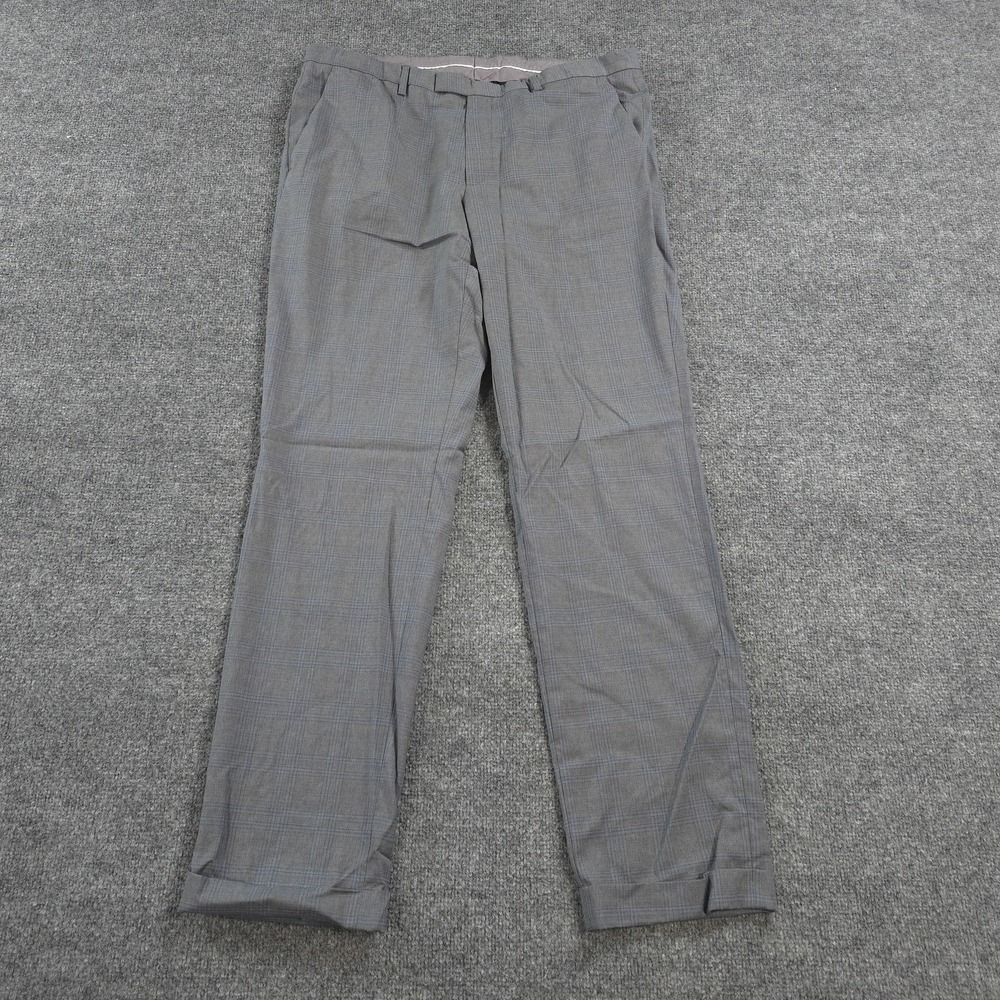 Hugo Boss Pants Mens 38x34 Gray Plaid Virgin Wool Dress Slacks Business Formal